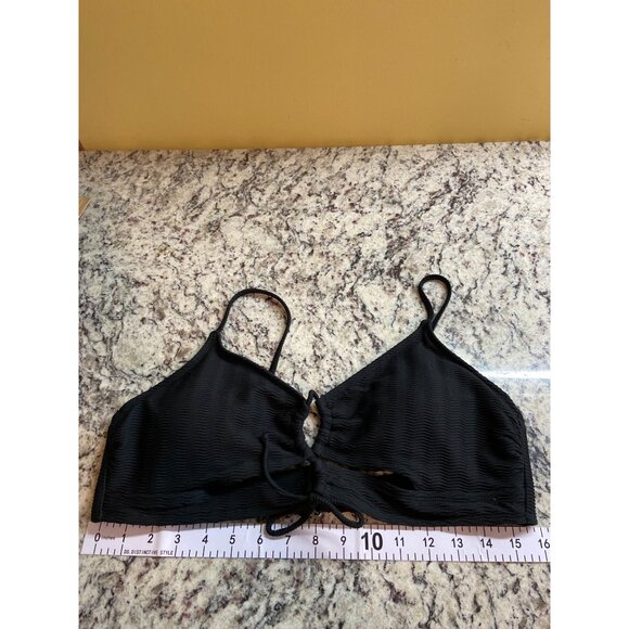 Black Textured Adjustable Bikini Top Tie Front Spaghetti Straps Goth - Picture 3 of 4